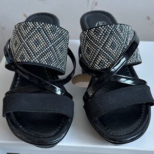Wanderlust Black Crystal-Stud Slide Sandals